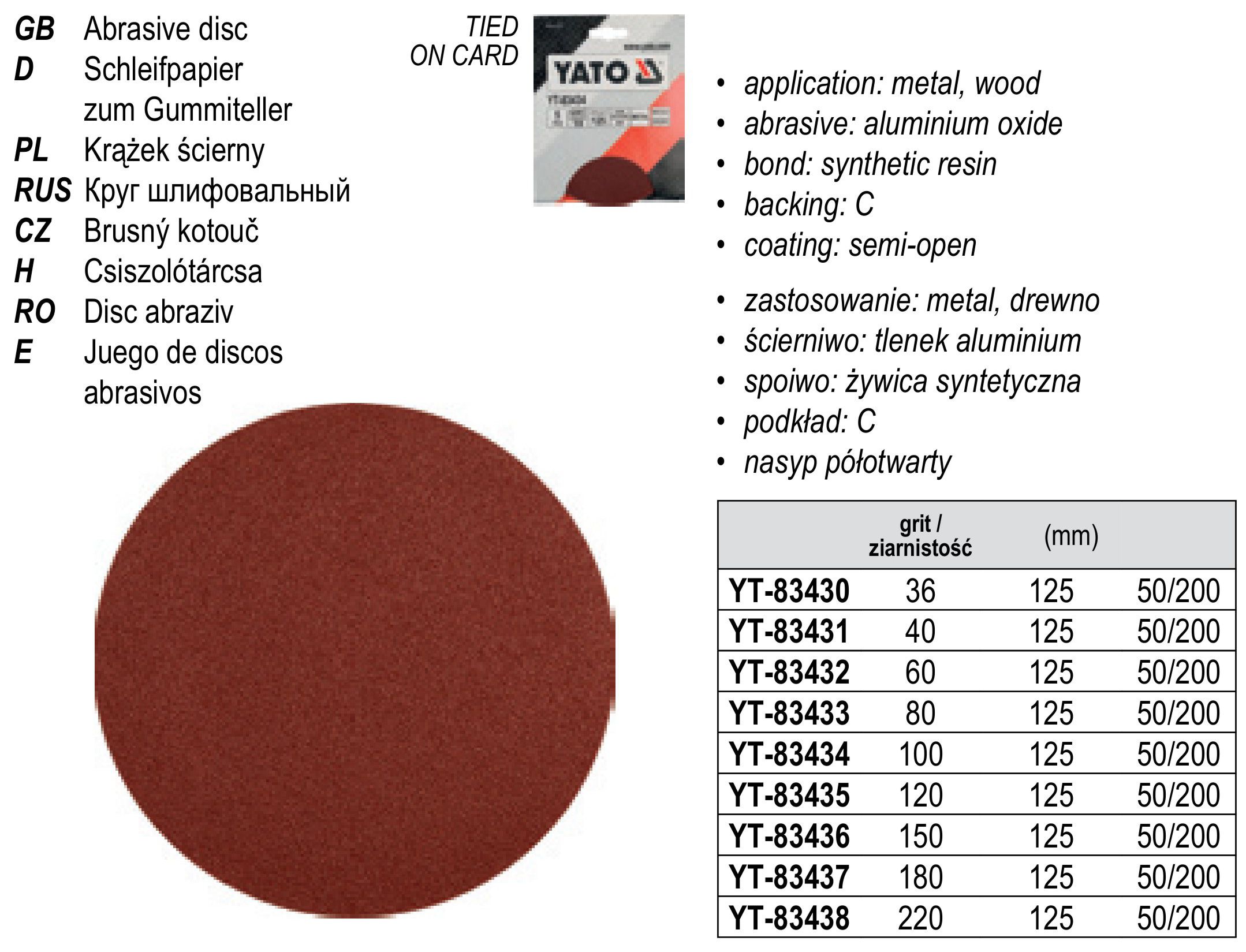 YT-83437 DISCURI ABRAZIVE 125MM GR180 5BUC/SET